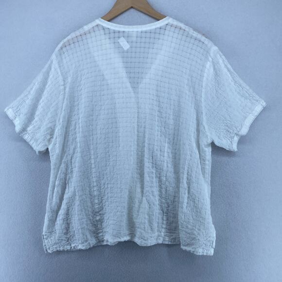 EILEEN FISHER Top 1X Organic Cotton Box Voile Boxy Button Up Short Sleeve White - Picture 3 of 13